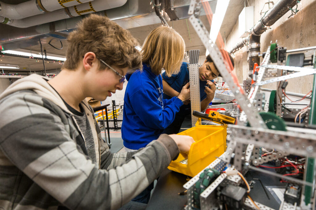 Kids working on robotics